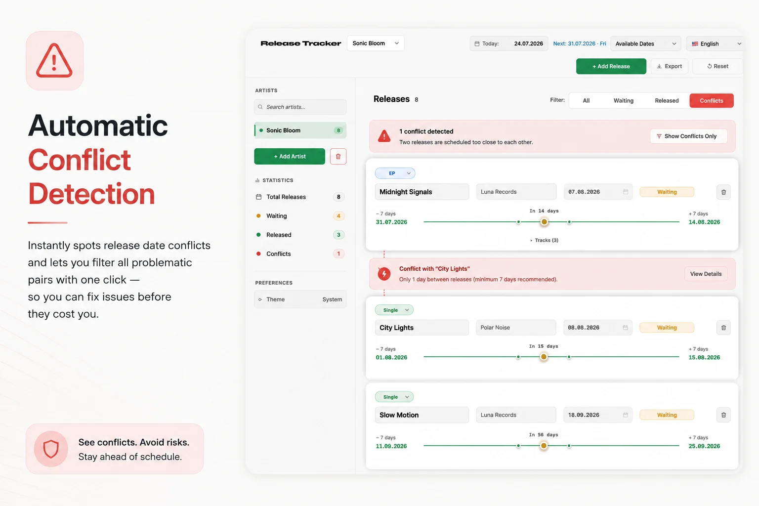 Release Tracker detecting conflicting music release dates